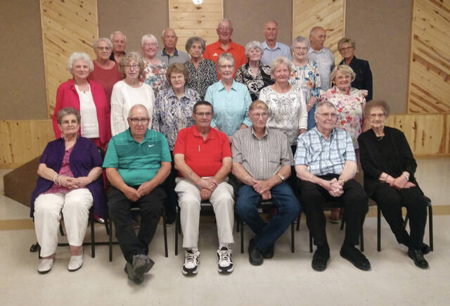 129883302_web1_Clyde-all-school-cmyk-
Front row, from left: Gloria(Ritter)Romfo, LeRoy Musolf, Richard Ritter, Dennis Morris, Leo Bittner, and Janet (Miklethun)McArthur. Second row: Virginia (Michaels) Doescher, Carol (Ames) Kinnischtzke, Marilyn (Mclean) Bassingthwaite, Sandy (Morris) Melville, Joanne (Brown) Mclean, and Carole (Ritter) Sharff. Third row: Barb (Kreoplin) Springsted, Dorothy (Westphal) Bassingthwaite, Susan (McArthur) Westphal, Clara Lou (McArthur) Seaver, and Sharon (Worms) Lilleberg. Back Row: Gary Paulson, Dennis Brown, Wayne Westphal, Dale Brown, Wayne Pankratz, and Linda(McArthur)Harder.