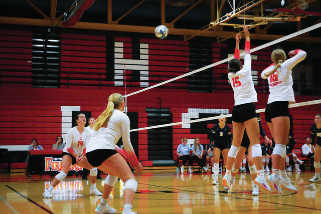 129964522_web1_Volleyball-Noah-cmyk-smaller-
The Devils Lake Firebirds took on Fargo North on Tuesday, Sept. 5 at 7 p.m. in the Sports Center. <em>(photo by DLHS student, Noah Clooten - look for more from Noah as he begins to cover sports for the Devils Lake Journal!)</em>