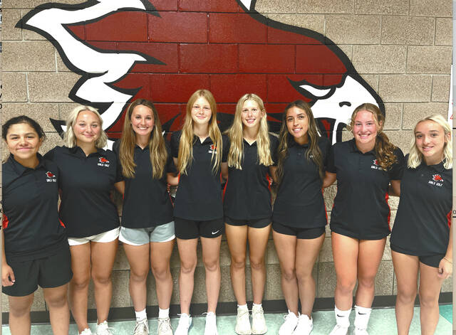 130871060_web1_Varsity-girls-golf-cmyk-
Left to right: Camila Quinonez, Mya Walter, Brianna Edwardson, Ava Beck, Tylie Brodina, Karlyn Rardon, Julia McIvor, Abby Troy (Not pictured: Jackie Juarez)