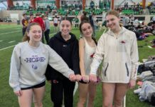 
			
				                                Dottie Goss, Livia Nelson, Tenley Triepke, Aubrie Leburn (Photo via Devils Lake Firebirds Track and Field Facebook)
 
			
		