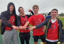 
			
				                                Joel Nelson, Adam Sobolik, Noah Azure, Zane Bennett (Photo via Devils Lake Firebirds Track and Field Facebook)
 
			
		