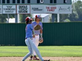 
			
				                                Brody Svir, Parker Simon (Photo via Susan Warcken, ND Class B Legion State Baseball Tournament Facebook)
 
			
		