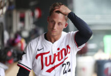 
			
				                                Minnesota Twins pitcher Griffin Jax reacts after coming out of the game during the ninth inning of baseball game against the Boston Red Sox, Wednesday, July 30, 2025, in Minneapolis. (AP Photo/Matt Krohn)
 
			
		