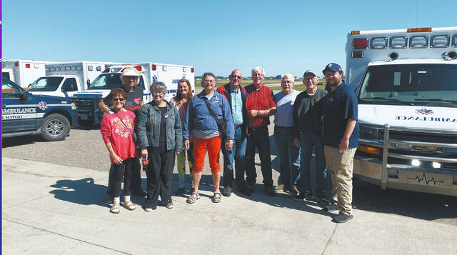
			
				                                A group of volunteers from Devils Lake joined airport director Dominic Eritano (far right) in a training simulation on Tuesday, Aug. 26, 2025. (Photos submitted by Connie Hanson, Kathy Lovseth & Harris Saele)
 
			
		