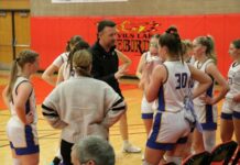 
			
				                                Benson County head coach Bryan Kenner gives his team a pep talk during Thursday’s game. (Photo by Mojo Hill)
 
			
		