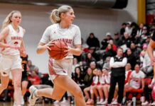 Devils Lake girls’ basketball taken down by Turtle Mountain in second game of season
Tylie Brodina takes it down the court in the Firebirds game against Turtle Mountain on Monday, Dec. 8. (Photo by Cameron Carlson)