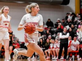 Devils Lake girls’ basketball taken down by Turtle Mountain in second game of season
Tylie Brodina takes it down the court in the Firebirds game against Turtle Mountain on Monday, Dec. 8. (Photo by Cameron Carlson)