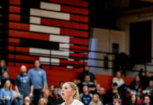 
			
				                                Tylie Brodina gets in position in the Firebirds season opener against Valley City at the Devils Lake Sports Center. (Photo by Cameron Carlson)
 
			
		