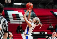 No. 1 (B) Benson County edges No. 2 (A) Carrington in girls’ basketball
Benson Countys Addisyn Faul drives towards the rim. (Photo by Noah Clooten)