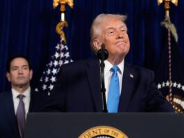 
			
				                                President Donald Trump listens to a question during a news conference Saturday, Jan. 3, at Mar-a-Lago in Palm Beach, Fla., as Secretary of State Marco Rubio watches. (AP Photo/Alex Brandon)
 
			
		