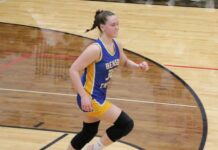 Lacie Fautsch scores 31 for No. 1 Benson County in district win over North Star
Lacie Fautsch runs down the court. (Photo by Mojo Hill)