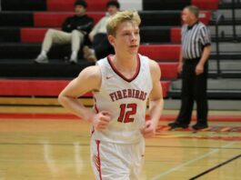 
			
				                                Devils Lake JVs Egan Laite subs out during the first game of the 2026 Ramsey County Boys Basketball Tournament. (Photo by Mojo Hill)
 
			
		