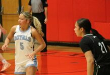 Lady Royals pull away from Bottineau to grab first conference win
LRSCs Sydney Schwabe (5) and Bottineaus Ava Gourd (21) look on. (Photo by Mojo Hill)