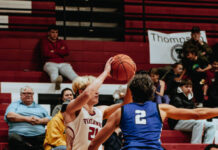 
			
				                                Brooks Bakko guards Bryar Exner, who looks for an opening to pass. (Photos by Cameron Carlson)
 
			
		