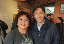 
			
				                                While in Minneapolis on Tuesday, Jan. 20, Spirit Lake Public Relations Specialist Vicki Alberts met briefly with Mayor Jacob Frey to talk about the work Spirit Lake was doing in the Twin Cities area to support tribal citizens with access to identification and enrollment services. (Photo provided by Vicki Alberts)
 
			
		