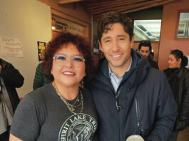 
			
				                                While in Minneapolis on Tuesday, Jan. 20, Spirit Lake Public Relations Specialist Vicki Alberts met briefly with Mayor Jacob Frey to talk about the work Spirit Lake was doing in the Twin Cities area to support tribal citizens with access to identification and enrollment services. (Photo provided by Vicki Alberts)
 
			
		
