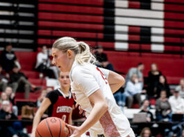 
			
				                                Tylie Brodina drives into the lane. (Photos by Cameron Carlson)
 
			
		