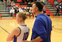 
			
				                                Benson County head coach Bryan Kenner and senior Aubrey Kenner look on during a game in the 2025 Lake Region Invitational in Devils Lake. (Photo by Mojo Hill)
 
			
		
