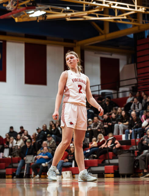 Ava Beck stands tall during the Firebirds win over Four Winds/Minnewaukan. (Photo by Cameron Carlson)