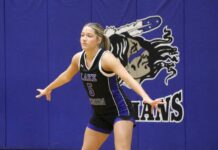 
			
				                                LRSCs Sydney Schwabe gets in defensive position during the Royals game at Four Winds Community High School. (Photo by Mojo Hill)
 
			
		