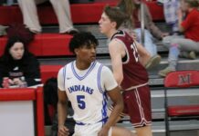 No. 1 Four Winds/Minnewaukan beats Carrington for 14th straight win
Marial Deng rushes down the court while keeping his eye on where the ball is during Four Winds/Minnewaukans win over Carrington. (Photo by Mojo Hill)