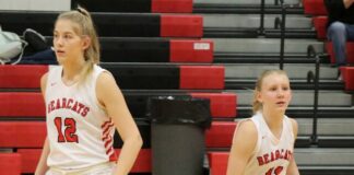 
			
				                                North Stars Annabelle Staus and Claire Jorde compete in the Lake Region Invitational earlier this season. (Photo by Mojo Hill)
 
			
		