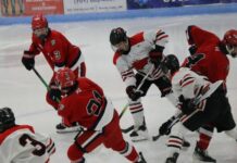 
			
				                                The Firebirds and IceDawgs square off Saturday in a play-in game to reach the EDC boys hockey tournament. (Photo by Mojo Hill)
 
			
		