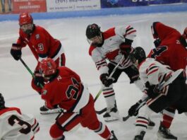 
			
				                                The Firebirds and IceDawgs square off Saturday in a play-in game to reach the EDC boys hockey tournament. (Photo by Mojo Hill)
 
			
		