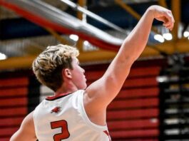 
			
				                                Mason Palmer scored 63 points over his last two games for Devils Lake boys basketball. (Photo by Cameron Carlson)
 
			
		