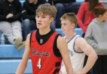 Lake Region sports roundup: Feb. 17-19
Kade Mitchell (4) scored 21 points in North Stars district win over No. 1 seed St. John on Thursday. The Bearcats will be the No. 4 seed going into the district tournament. (Photo by Mojo Hill)