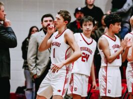 
			
				                                Ben Brodina is announced in the starting lineup for Devils Lake. (Photo by Cameron Carlson)
 
			
		