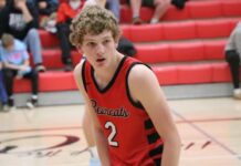North Star eliminates New Rockford-Sheyenne behind 32 points from Ian Westlind
Ian Westlind looks towards the North Star bench during the Bearcats region qualifier game against New Rockford-Sheyenne. (Photo by Mojo Hill)