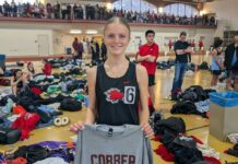 Cobber Indoor track meet: Sara Kraft, Emmie Belquist among area winners
Devils Lake junior Sara Kraft poses after setting a school indoor record in the long jump at the Cobber Indoor. (Photo via Devils Lake Firebirds Track and Field on Facebook)