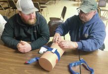 
			
				                                Participants at a Stop the Bleed training practice properly using a tourniquet in the event of blood loss caused by an injury. (NDSU photo)
 
			
		