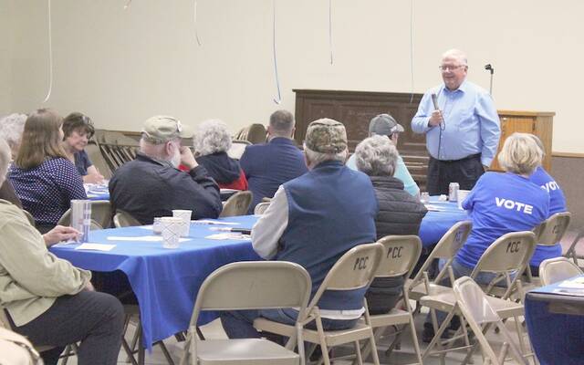 ND State Senate District 29 candidate John Kelly addresses those in attendance at the Pekin Community Center on Thursday, March 19.
                                 Photo by Louise Oleson