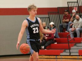 
			
				                                Easton Simon dribbles past midcourt during a game against Carrington. 
                                 Photo by Mojo Hill

			
		