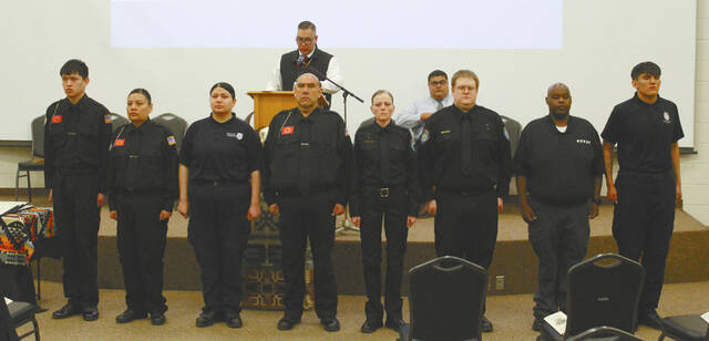 The eight graduates who completed the requirements were presented and pinned with the U.S. Indian Police Academy pin, a symbol of accomplishment. It was presented to the officer by the Chief of Training and the Primary Sergeant.