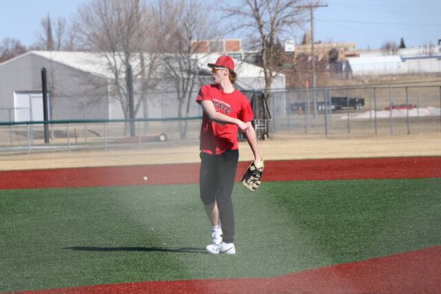 First baseman Cayden McCarthy throws home.
                                 Photo by Mojo Hill