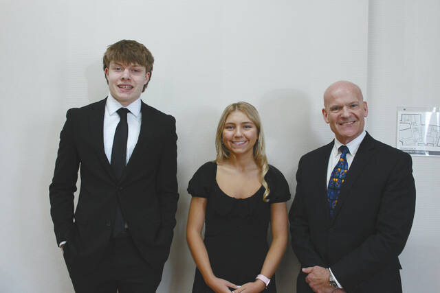 Dr. Kelly Peters presented Lakota Valedictorian Hannah Halvorson and Ethan Matejcek, Salutatorian.