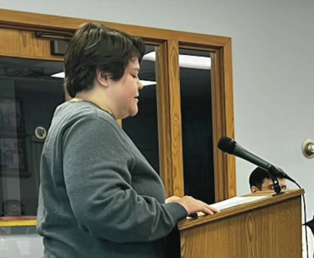 Lake Region Public Library Director Shawna Middleton gives the Devils Lake City Commission her annual report for 2025.
                                 Photo by Mark C. Robinson