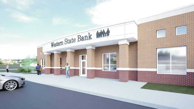 Artists rendering of new building for Western State Bank., which will soon begin construction on 4th St. SE, during which the bank will temporarily relocate to the former U.S. Bank building at 508 College Dr. S, starting June 1.
Graphic provided by Western State Bank