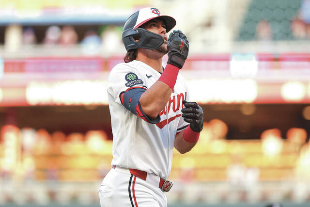 Minnesota Twins Tristan Gray celebrates after his grand slam against the Chicago White Sox during the fourth inning of a baseball game, Monday, June 1, 2026, in Minneapolis.
                                 AP Photo/Matt Krohn