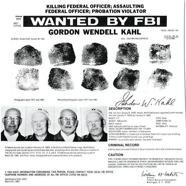 A 1983 FBI Wanted poster of Gordon Kahl.
                                 Photo provided by North Dakota Studies