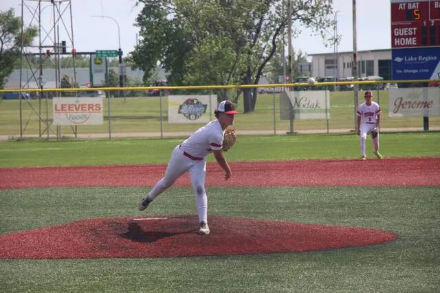 Hunter Remmick delivers a pitch in his return to the mound on Monday, July 6 at DLYA Field.
                                 Photo by Isaac Vaagen