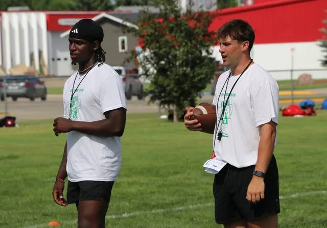 UND’s Deng Deng, Jerry Kaminski lead football camp for Devils Lake kids