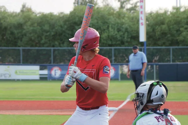 Taydon Triepke gets into his batting stance from the left side of the plate.