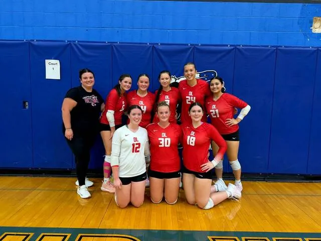 The Devils Lake JV team takes a group photo after winning the 2026 Four Winds Invitational.
                                 Photo courtesy of Devils Lake Volleyball Booster Club