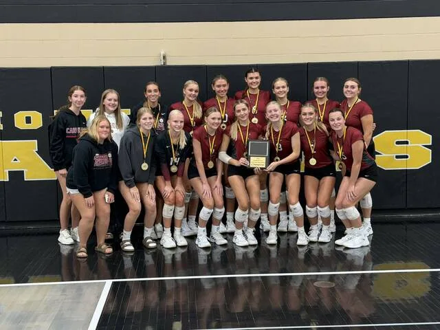 Two-time defending Division B state champion Langdon Area/Munich displays its plaque after winning the Northern Cass tournament for the first time since 2016.
                                 Submitted photo