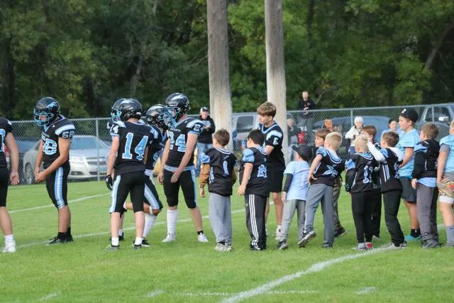 New Rockford-Sheyenne/Maddock Rockets football team dominating the field