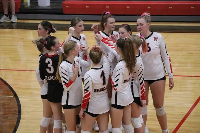 North Star volleyball players during a team huddle